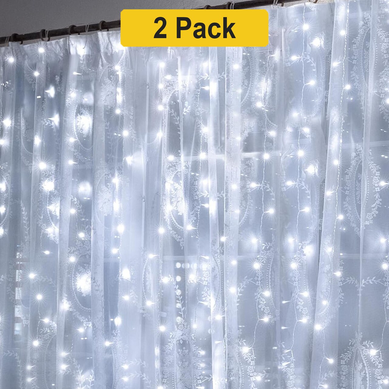 200 LED Cascading Curtain Lights — White Glow, 8 Effects, Event Backdrop